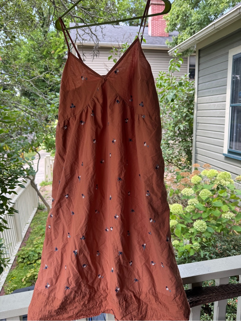 Universal Thread Rust Orange Floral-Embroidered Slip Midi Dress